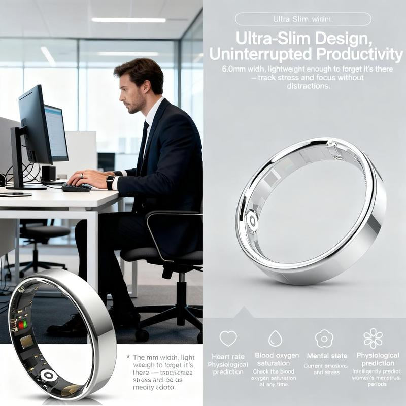 8#-Smart Ring Advanced Health Monitoring Smart Ring 24/7 Heart Rate Blood Oxygen Sleep Waterproof Durable Wearable Finger for Ios Android