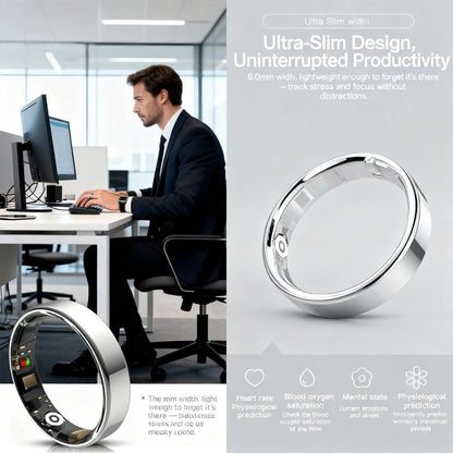 8#-Smart Ring Advanced Health Monitoring Smart Ring 24/7 Heart Rate Blood Oxygen Sleep Waterproof Durable Wearable Finger for Ios Android