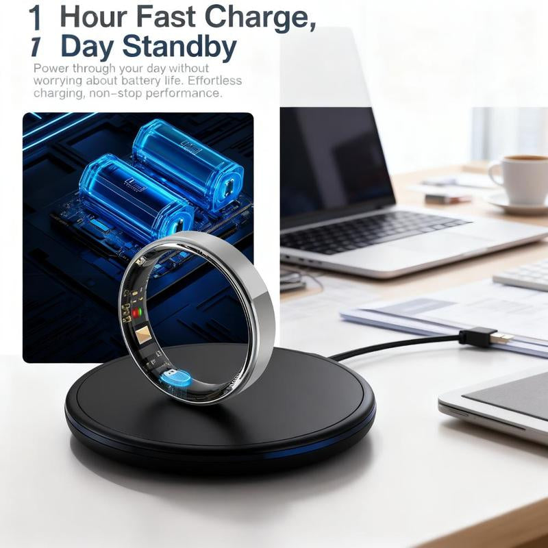 8#-Smart Ring Advanced Health Monitoring Smart Ring 24/7 Heart Rate Blood Oxygen Sleep Waterproof Durable Wearable Finger for Ios Android