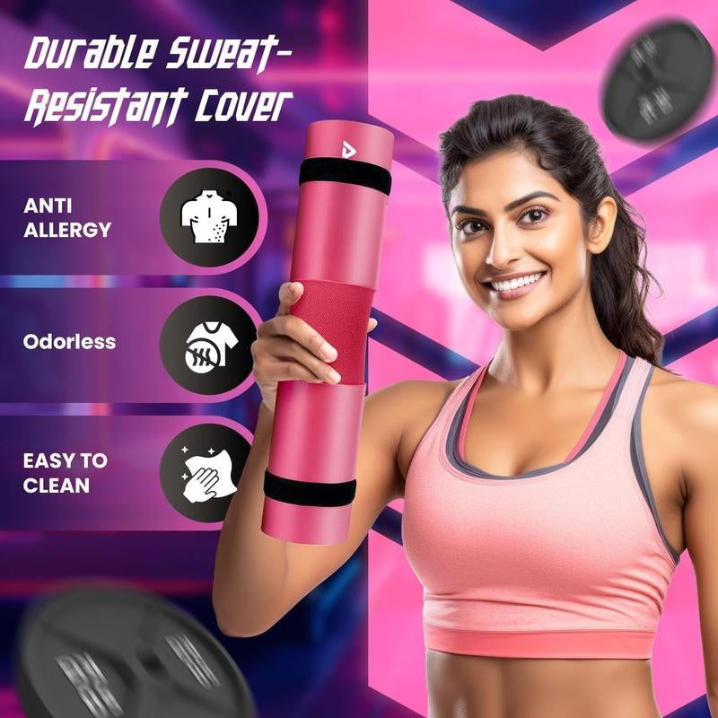 Barbell Pad for Squats & Thrusts 1.2 Extra-Thick High-Density Non-Slip & Support Cushion Fits Olympic & Standard Bars Quick On/Off Design + 2 Securing Straps