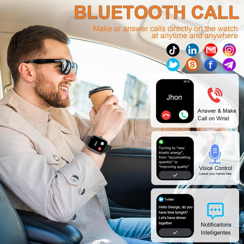 Fashion Touch Screen Smart Watch,Men Women Sports Watch 1.83 Inch with Answer Make Calls Message Reminder Game Bluetooth Music Calculator Stopwatch for Android Ios Wearable IP68 Waterproof Gift for Father Son
