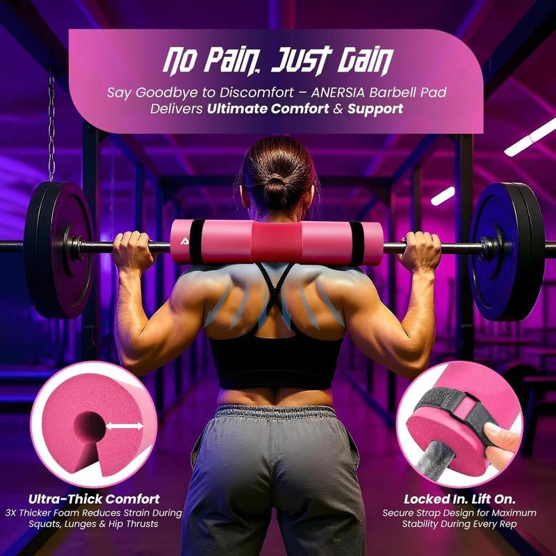 Barbell Pad for Squats & Thrusts 1.2 Extra-Thick High-Density Non-Slip & Support Cushion Fits Olympic & Standard Bars Quick On/Off Design + 2 Securing Straps