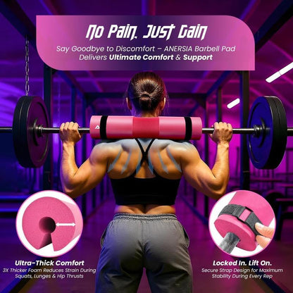 Barbell Pad for Squats & Thrusts 1.2 Extra-Thick High-Density Non-Slip & Support Cushion Fits Olympic & Standard Bars Quick On/Off Design + 2 Securing Straps