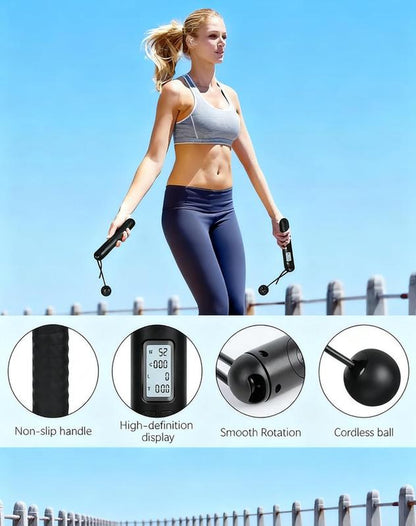 Skipping Rope with Counter 2025 New Cordless Jump Rope Smart Weighted Jump Rope Intelligent Adjustable Digital Timer Calorie Burned Counting Jumprope with LCD Display Unbreakable Handle Tiktokshop Blackfriday Home Workout Equipment