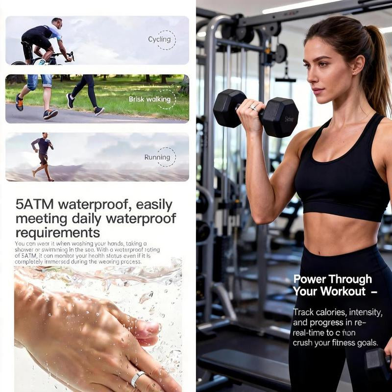 8#-Smart Ring Advanced Health Monitoring Smart Ring 24/7 Heart Rate Blood Oxygen Sleep Waterproof Durable Wearable Finger for Ios Android