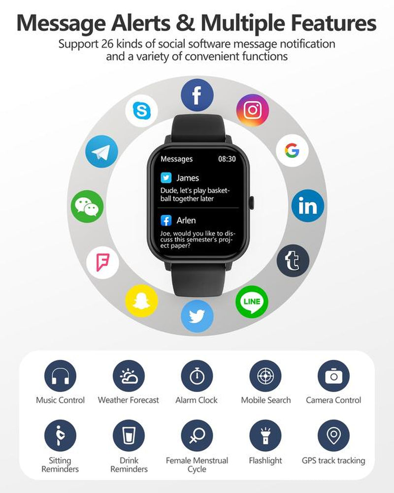 Fashion Touch Screen Smart Watch,Men Women Sports Watch 1.83 Inch with Answer Make Calls Message Reminder Game Bluetooth Music Calculator Stopwatch for Android Ios Wearable IP68 Waterproof Gift for Father Son