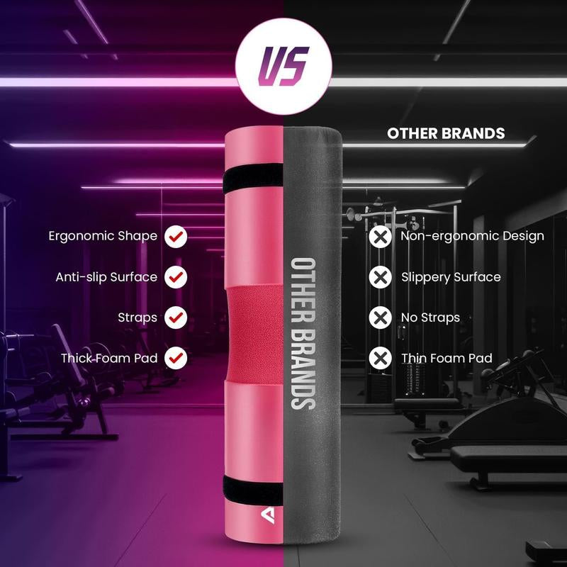 Barbell Pad for Squats & Thrusts 1.2 Extra-Thick High-Density Non-Slip & Support Cushion Fits Olympic & Standard Bars Quick On/Off Design + 2 Securing Straps