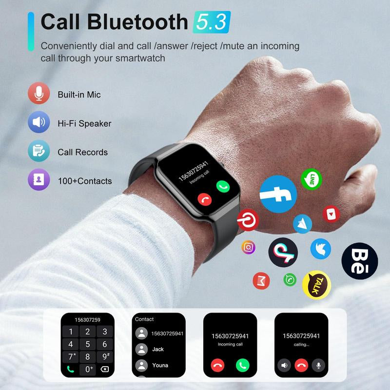 Fashion Touch Screen Smart Watch,Men Women Sports Watch 1.83 Inch with Answer Make Calls Message Reminder Game Bluetooth Music Calculator Stopwatch for Android Ios Wearable IP68 Waterproof Gift for Father Son